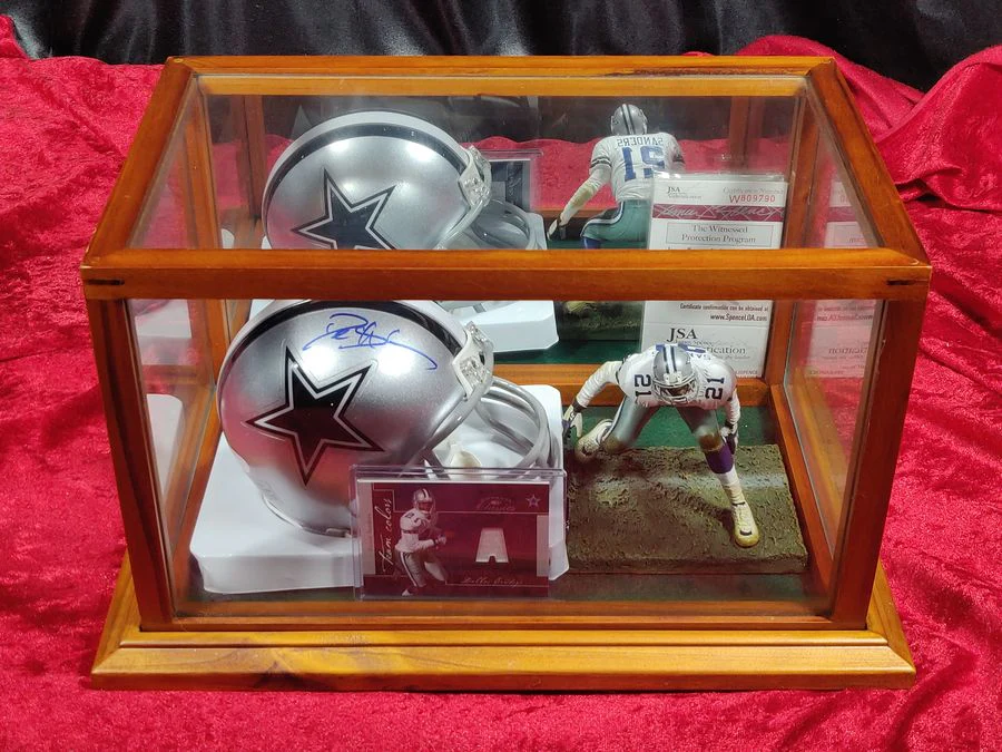 Deion Sanders Cowboys Autographed Mini Helmet Shadowbox w/ Jersey Card + Figure - Image 7