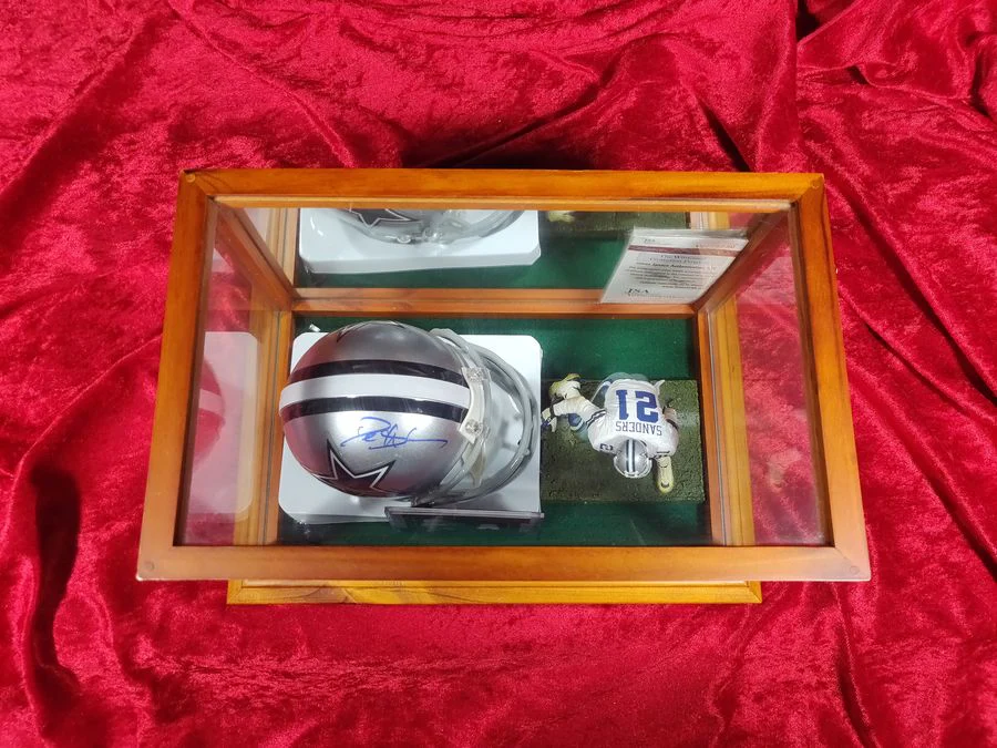 Deion Sanders Cowboys Autographed Mini Helmet Shadowbox w/ Jersey Card + Figure - Image 8