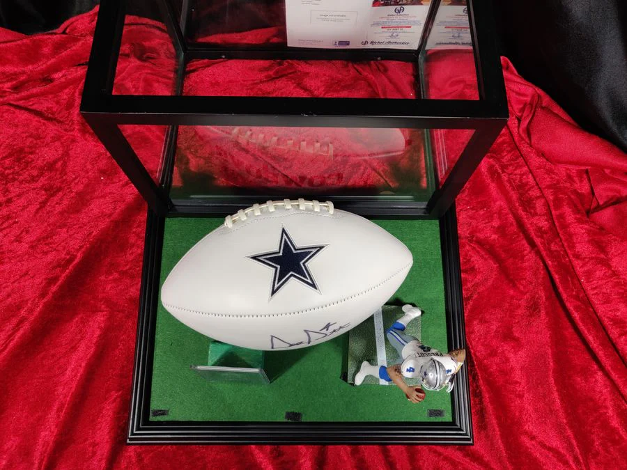 Dak Prescott Dallas Cowboys Autographed Football Shadowbox with Card and Figure - Image 10