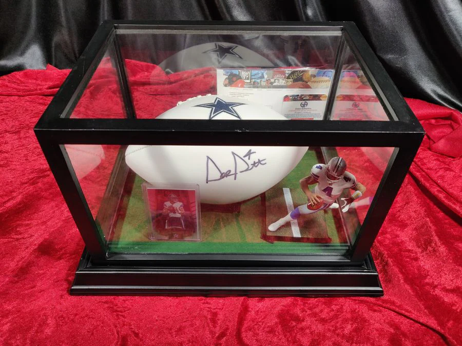 Dak Prescott Dallas Cowboys Autographed Football Shadowbox with Card and Figure - Image 2