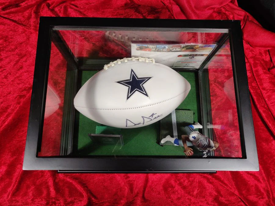 Dak Prescott Dallas Cowboys Autographed Football Shadowbox with Card and Figure - Image 3