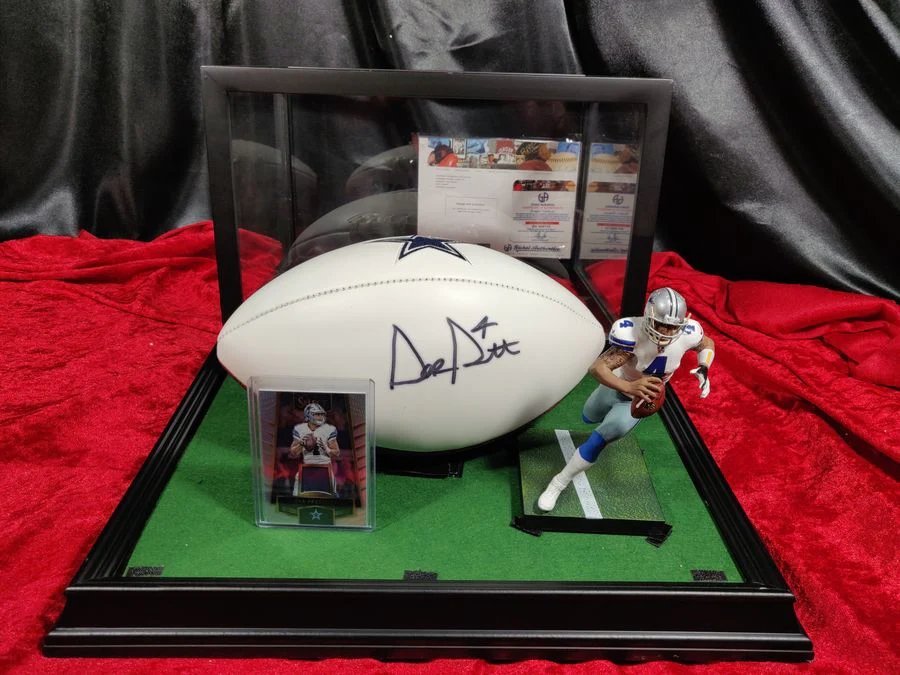Dak Prescott Dallas Cowboys Autographed Football Shadowbox with Card and Figure - Image 6