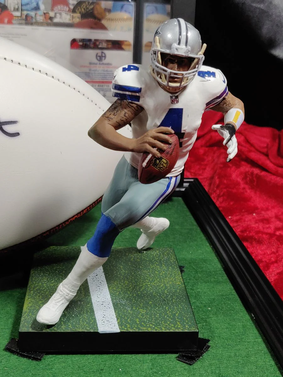 Dak Prescott Dallas Cowboys Autographed Football Shadowbox with Card and Figure - Image 8