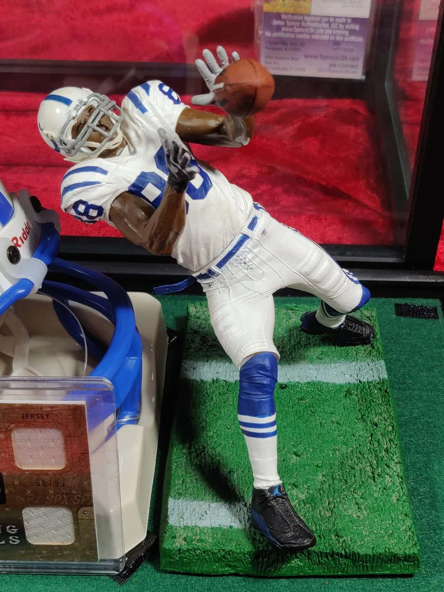 Marvin Harrison Colts Autographed Mini Helmet Shadowbox w/ Jersey Card & Figure - Image 10