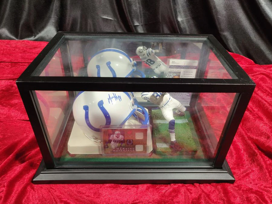 Marvin Harrison Colts Autographed Mini Helmet Shadowbox w/ Jersey Card & Figure - Image 2