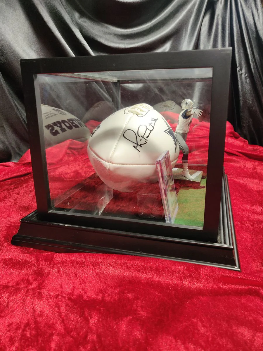 Michael Irvin Dallas Cowboys Autographed Football Shadowbox with Card and Figure - Image 5