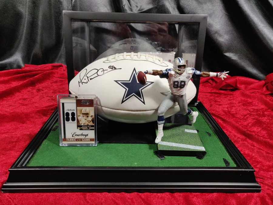 Michael Irvin Dallas Cowboys Autographed Football Shadowbox with Card and Figure - Image 6