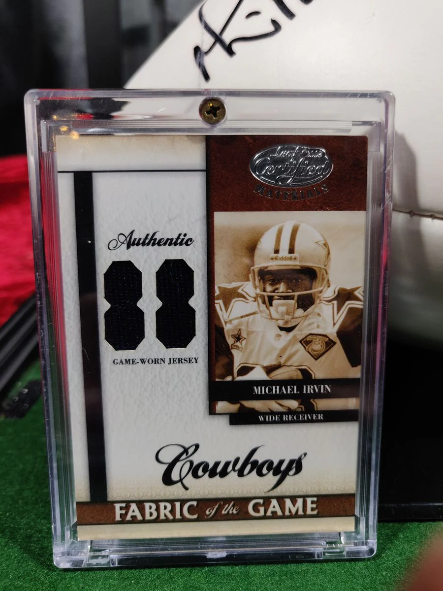 Michael Irvin Dallas Cowboys Autographed Football Shadowbox with Card and Figure - Image 7