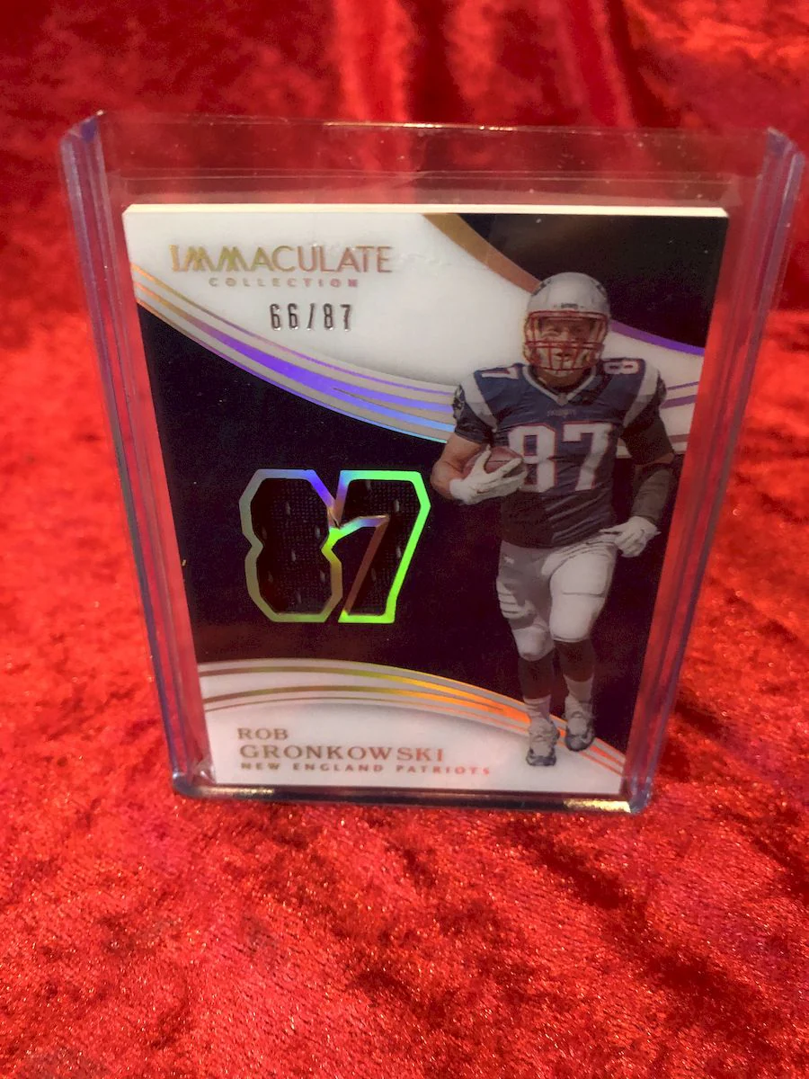 Rob Gronkowski Patriots Certified Authentic Autographed Football Shadowbox & Game Used Material Card #66/87 - Image 4