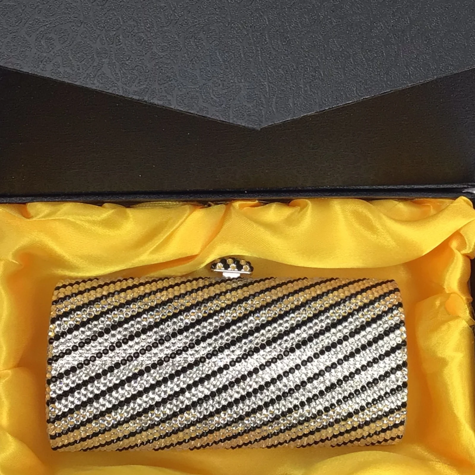 Crystal Covered Clutch in White Black Silver w/ Box & Strap - Image 5