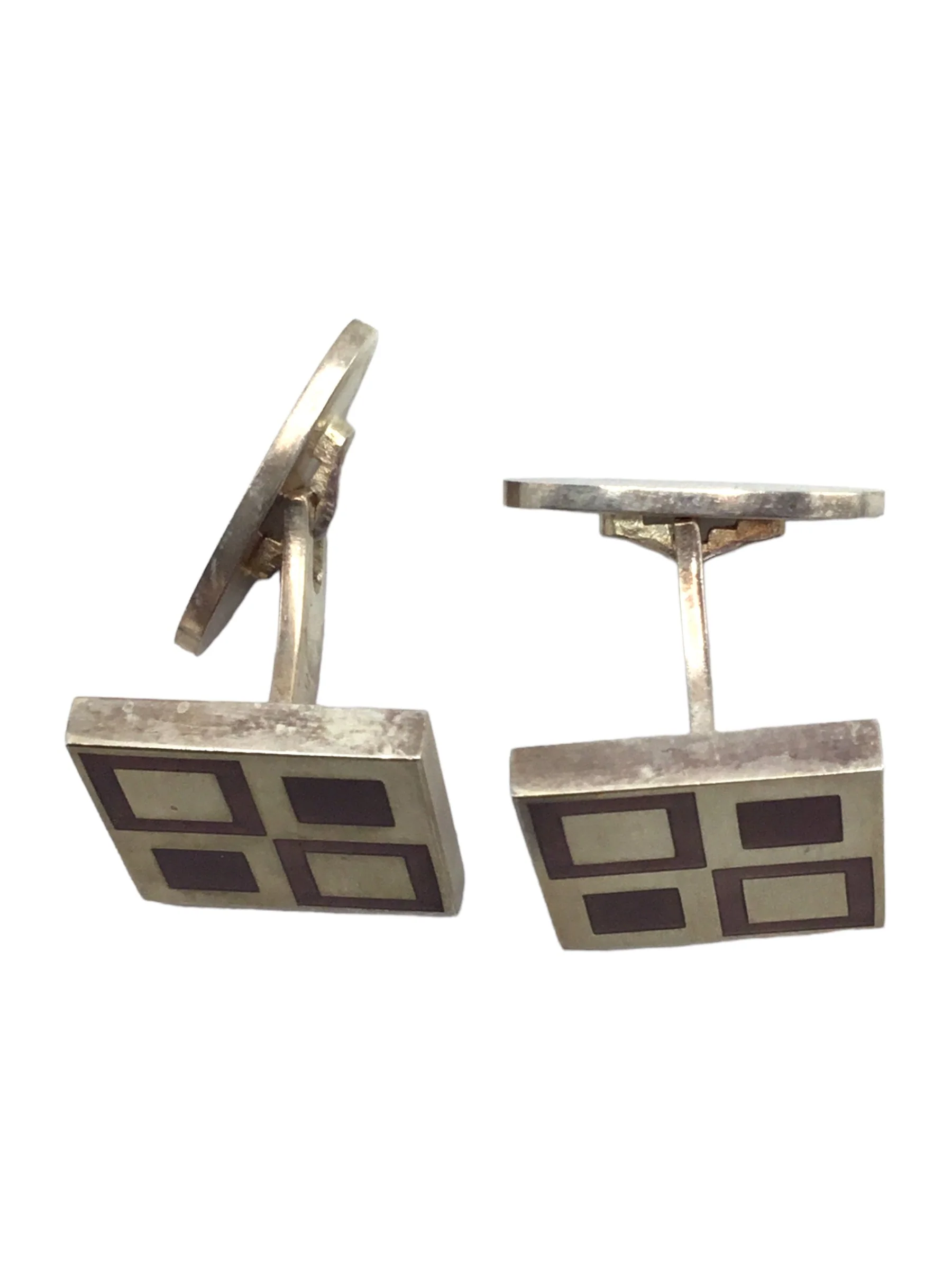 Cufflinks Designer Magnus Stephensen Vintage Georg Jensen Denmark Sterling Silver and Inlaid Copper Enamel Domino Cufflinks Pair by Magnus Stephensen (1903-1984) Design #87 - Image 4