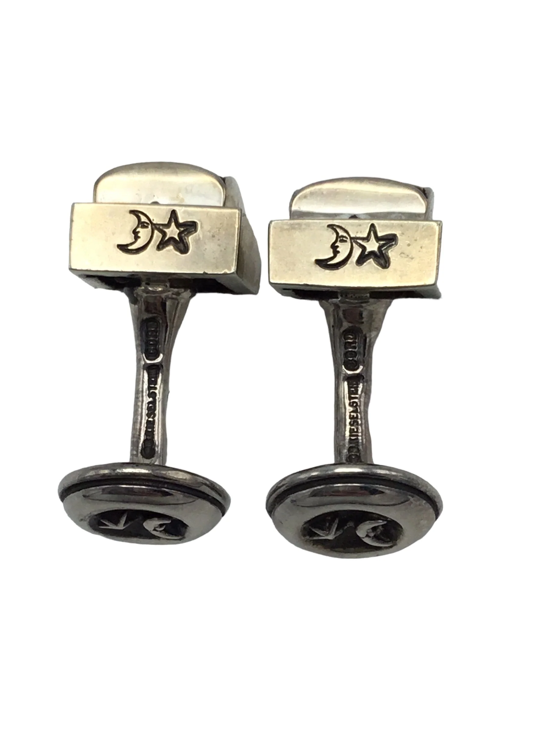 Cufflinks pair by Designer Barry Kieselstein-Cord, sterling silver with pale golden yellow color insets - Image 5