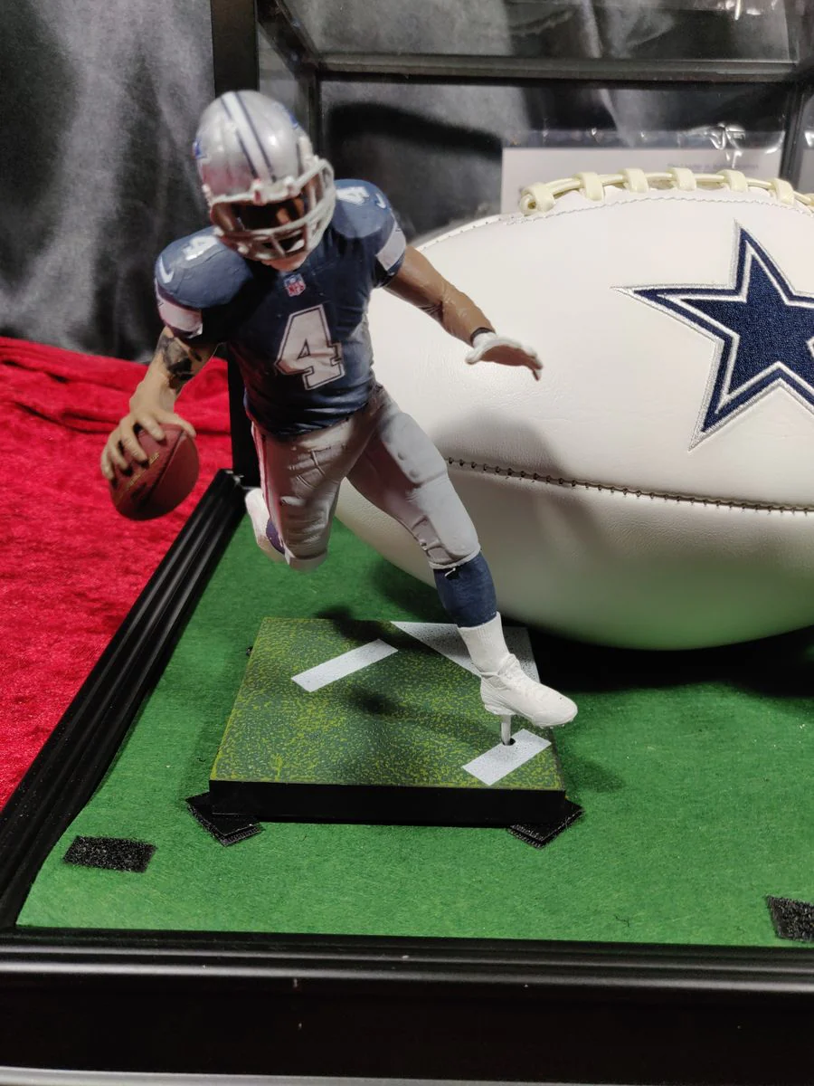 Dak Prescott Cowboys Autographed Football Shadowbox with Jersey Card & Figure - Image 3
