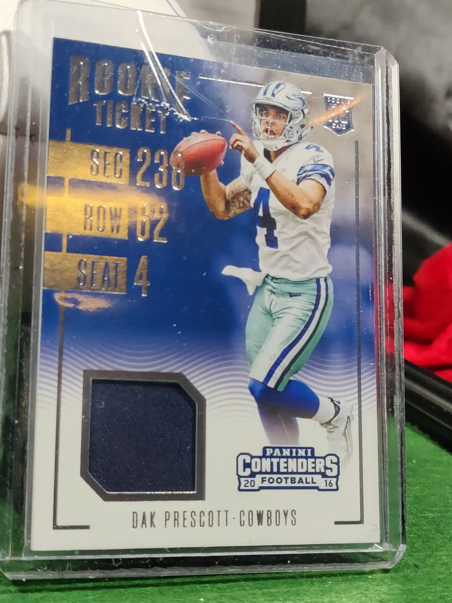Dak Prescott Cowboys Autographed Football Shadowbox with Jersey Card & Figure - Image 5