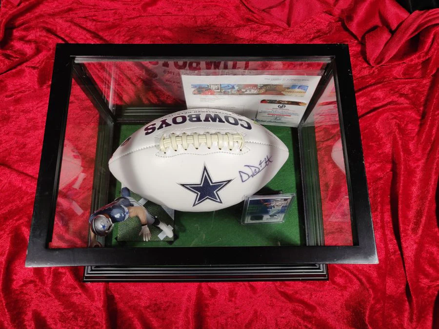 Dak Prescott Cowboys Autographed Football Shadowbox with Jersey Card & Figure - Image 8