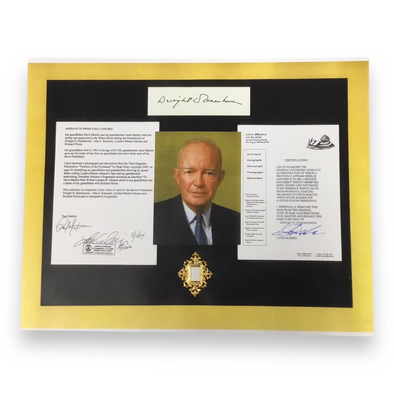 Dwight D. Eisenhower Hair Clipping with Certificate of Authenticity