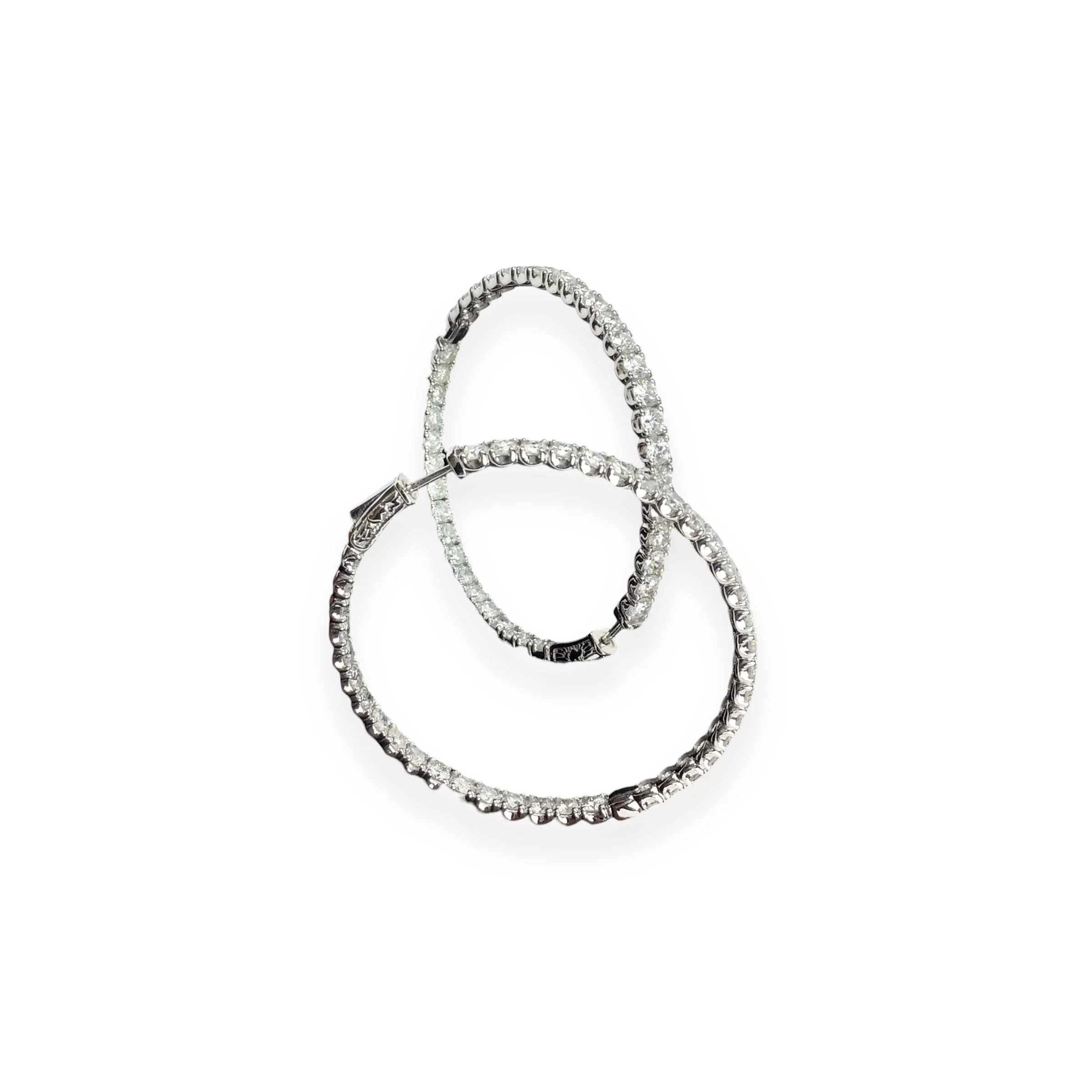 6CT TW Diamond 14KT White Gold Hoop Earrings – Estate Jewelry - Image 3