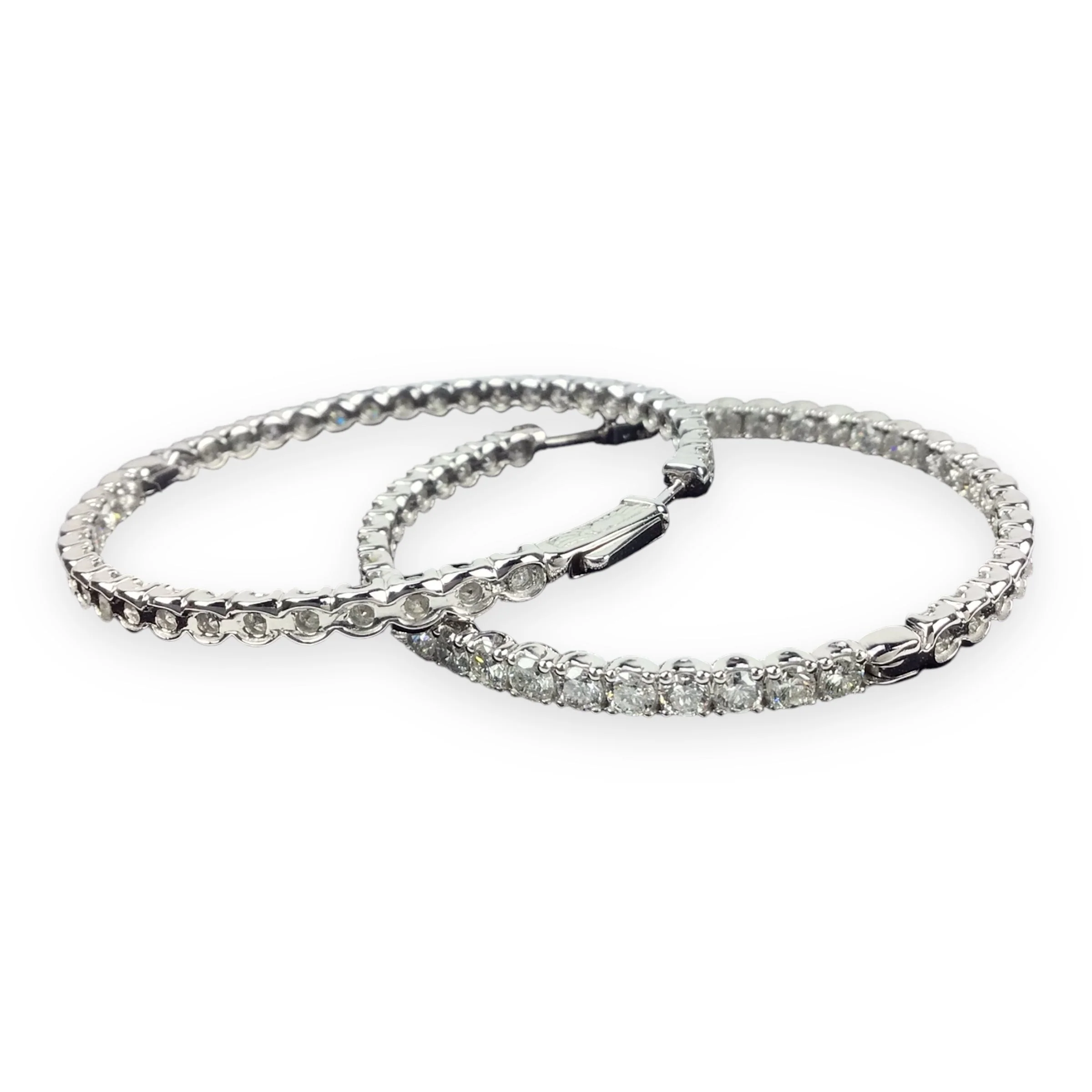 6CT TW Diamond 14KT White Gold Hoop Earrings – Estate Jewelry - Image 5