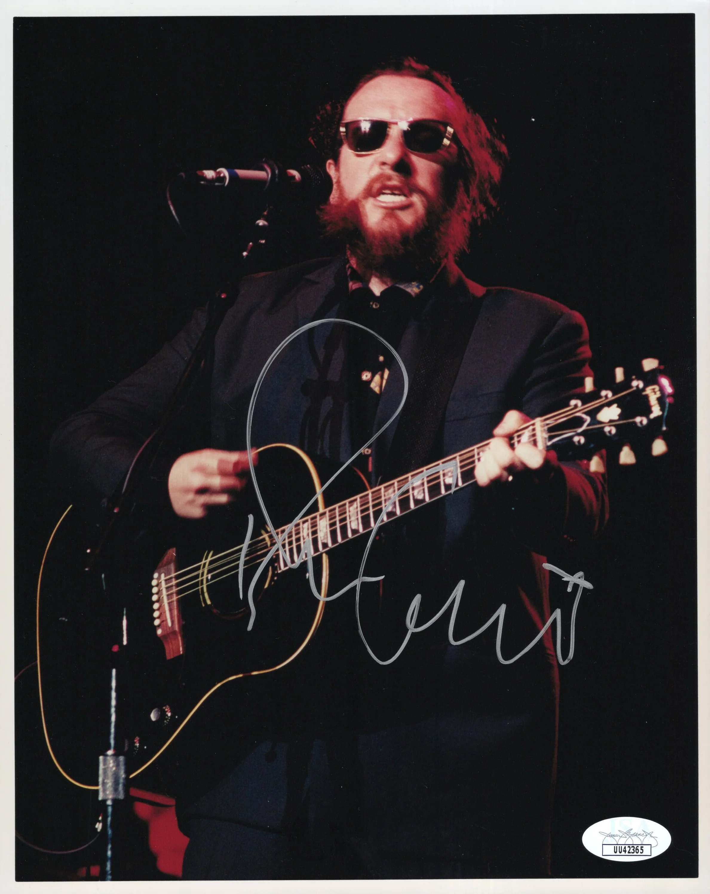 Elvis Costello Signed Photo 8x10, Elvis Costello Autograph Playing Guitar on Stage, Unique Photo, JSA and PSA Letter Double Certified Authentic UU42365