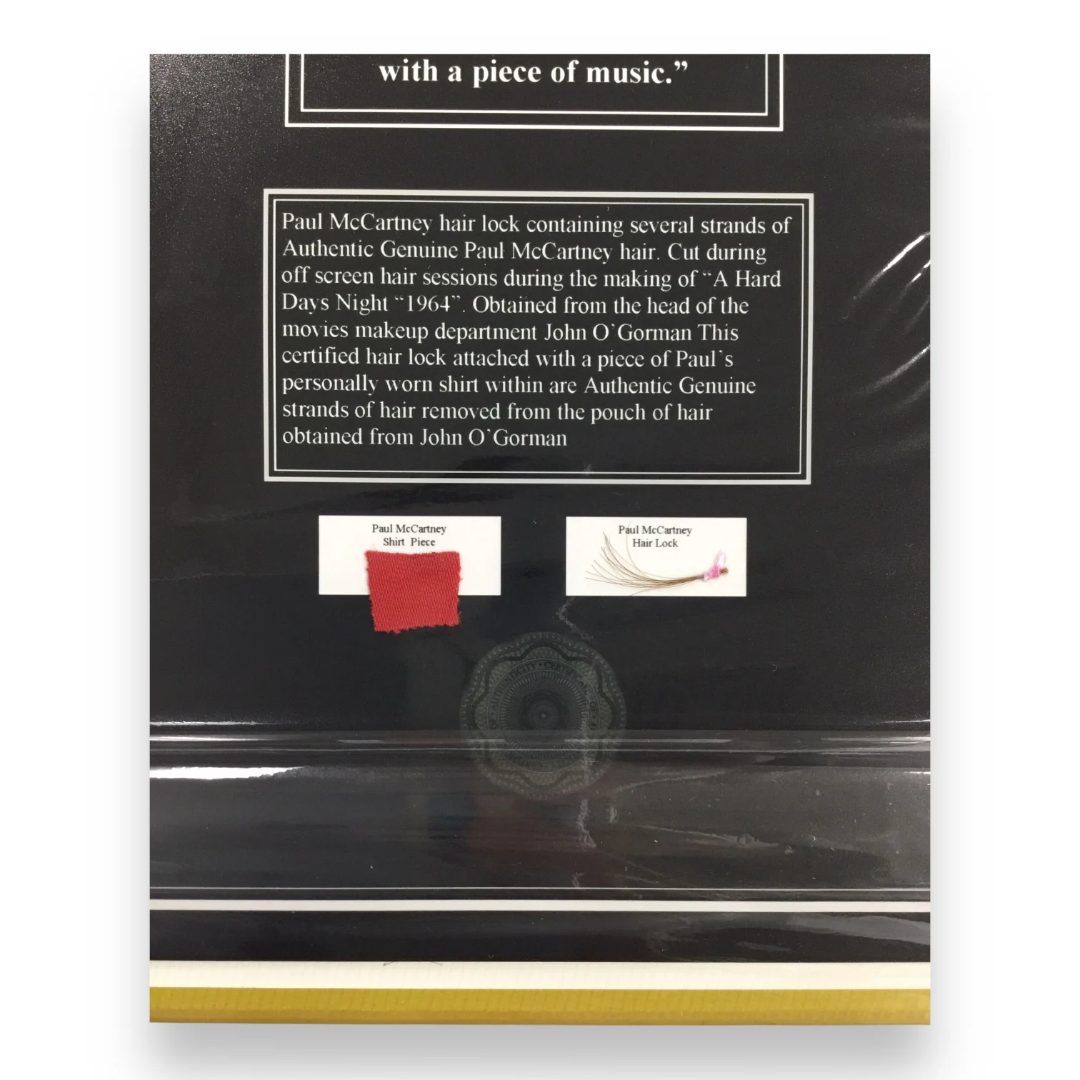 Paul McCartney Display Hair Lock & Shirt Piece with Certificate of Authenticity - Image 2