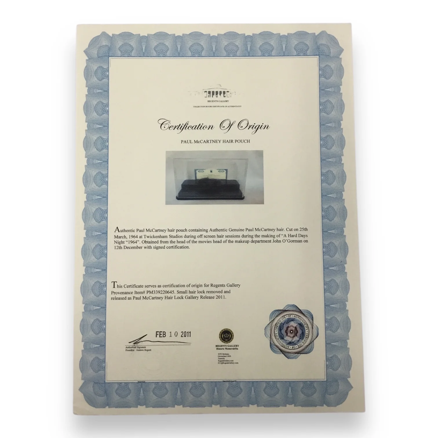 Paul McCartney Display Hair Lock & Shirt Piece with Certificate of Authenticity - Image 8