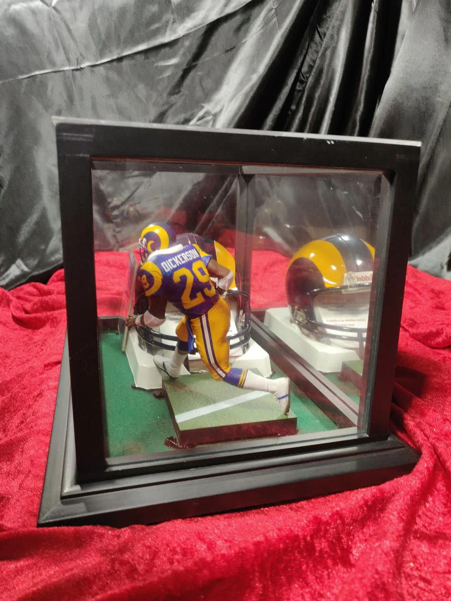 Eric Dickerson Autographed Mini Helmet Shadowbox Rams w/ Jersey Card + Figure - Image 4