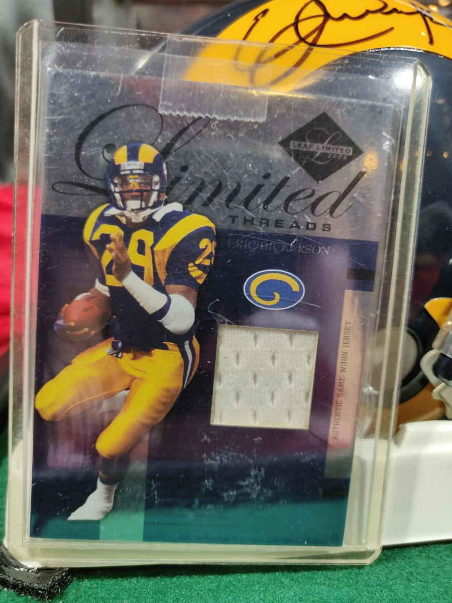 Eric Dickerson Autographed Mini Helmet Shadowbox Rams w/ Jersey Card + Figure - Image 7