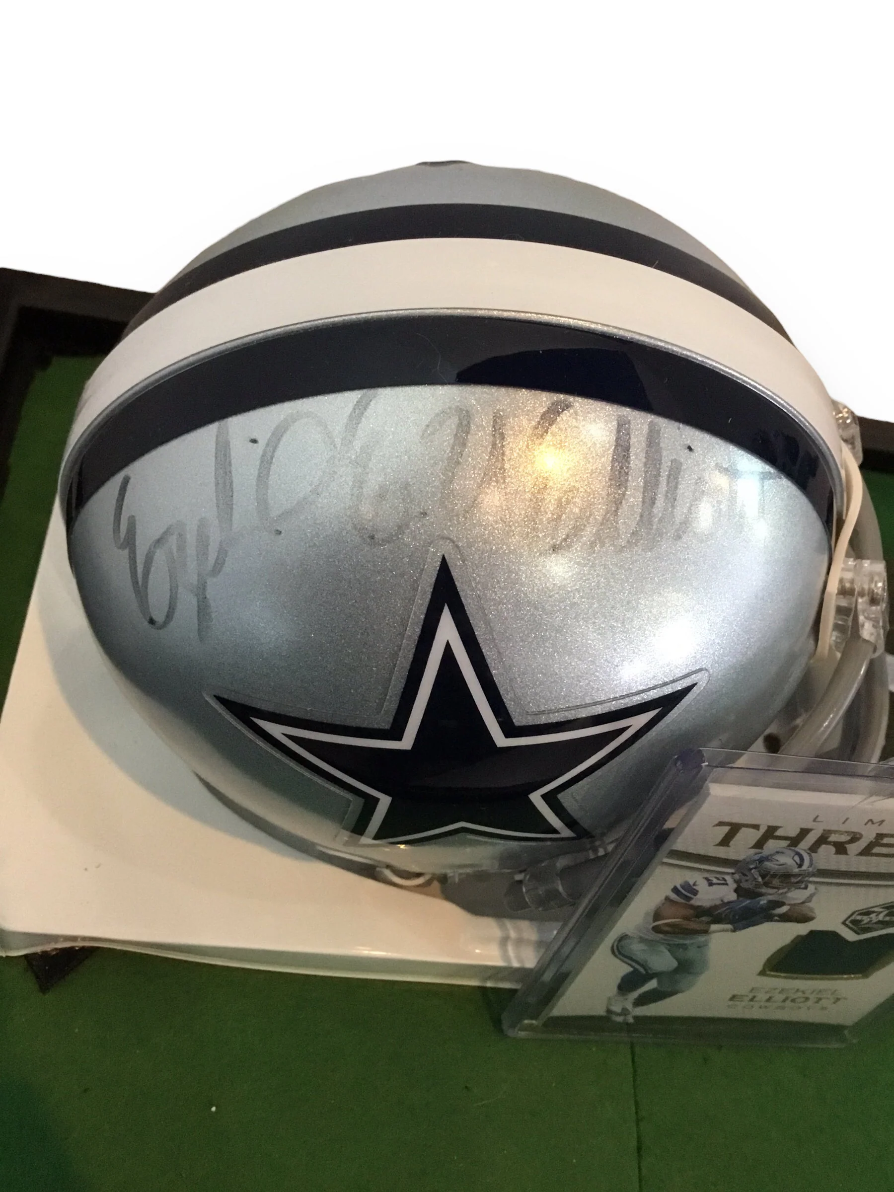 Ezekiel Elliot Cowboys Autographed Mini Helmet Shadowbox w/ Jersey Card + Figure - Image 5