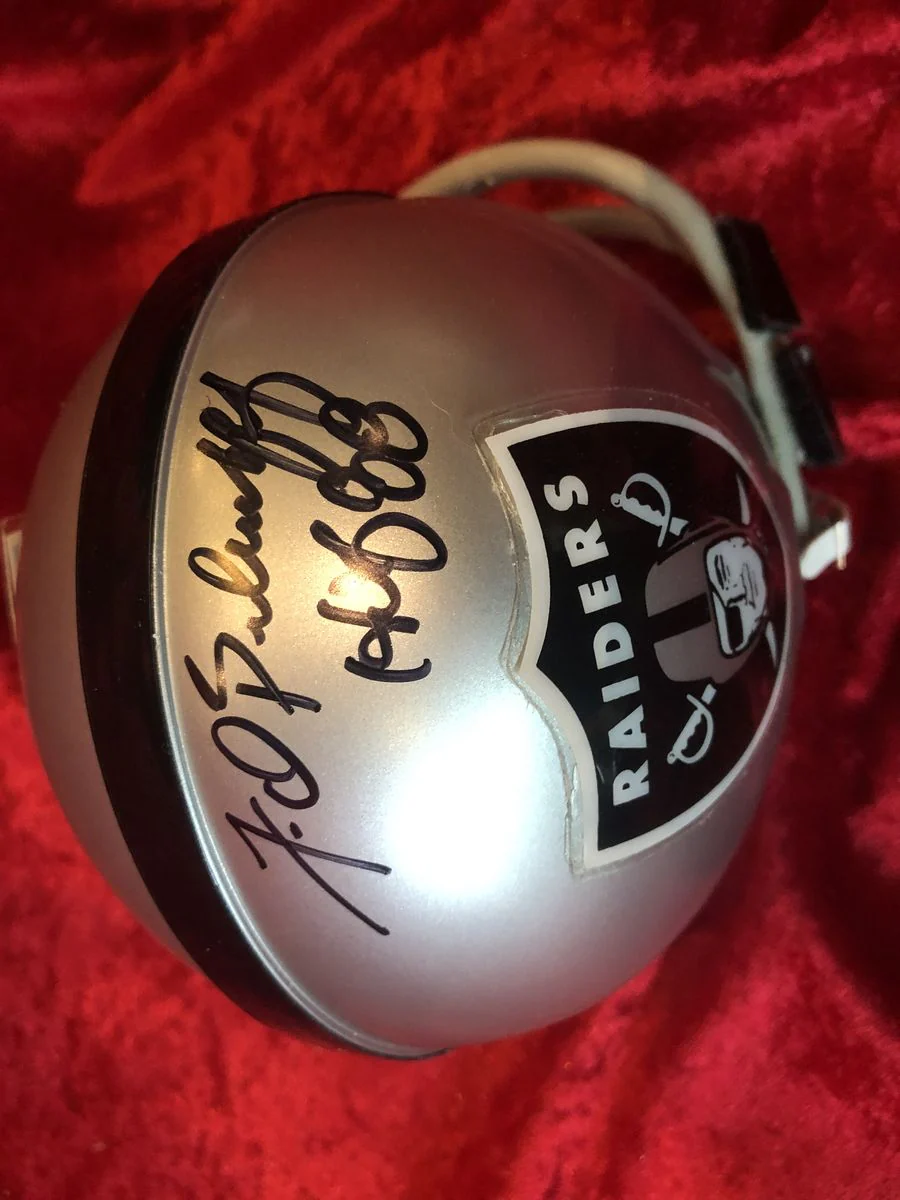 Fred Biletnikoff Raiders Autographed Mini Helmet Shadowbox w/ Card & Figure COA - Image 4