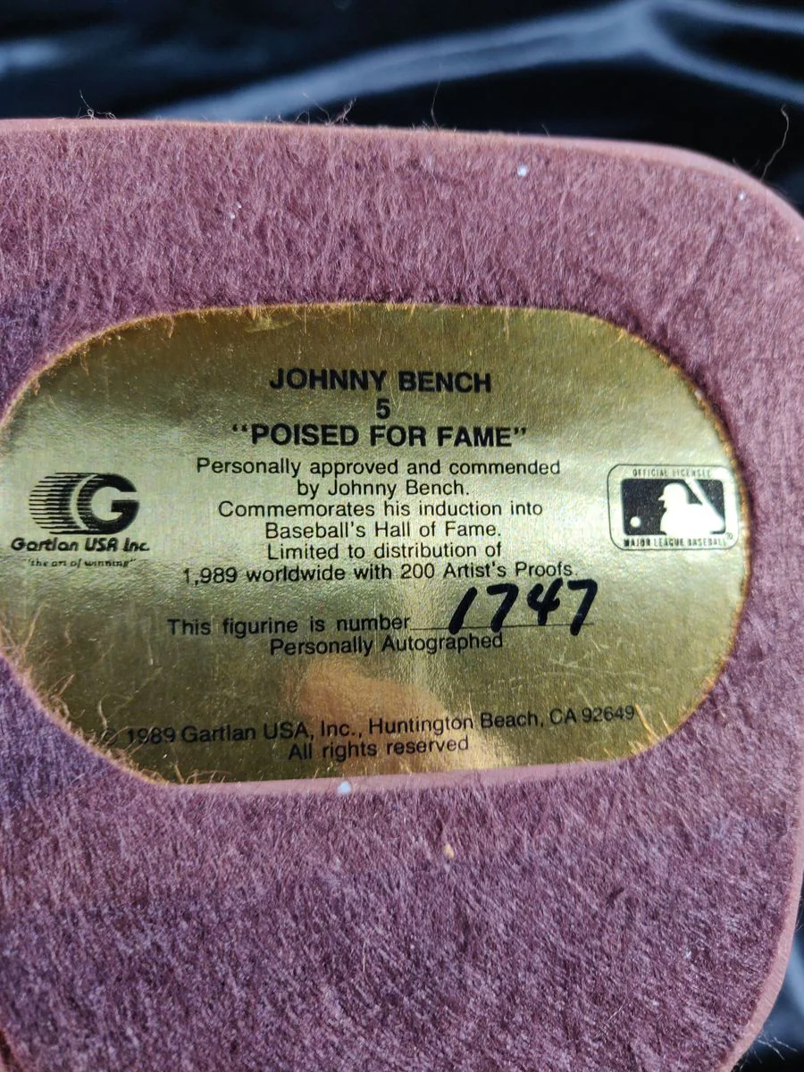 Gartlan Johnny Bench Autographed Cold Cast Baseball Figure #1747/1989 Certified - Image 6