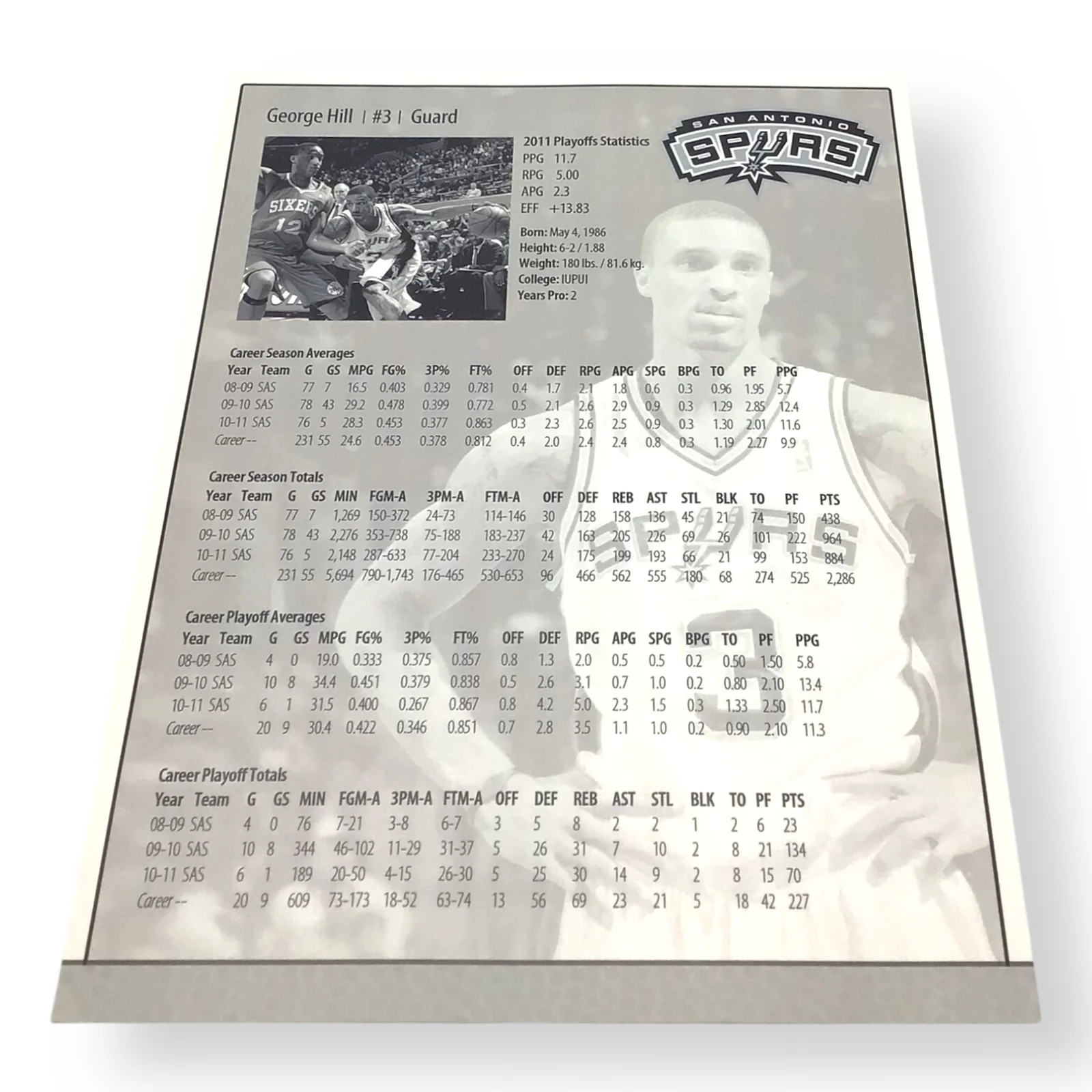 George Hill Signed 8x10 Spurs Sheet w/ 2011 Playoff Stats - Image 4