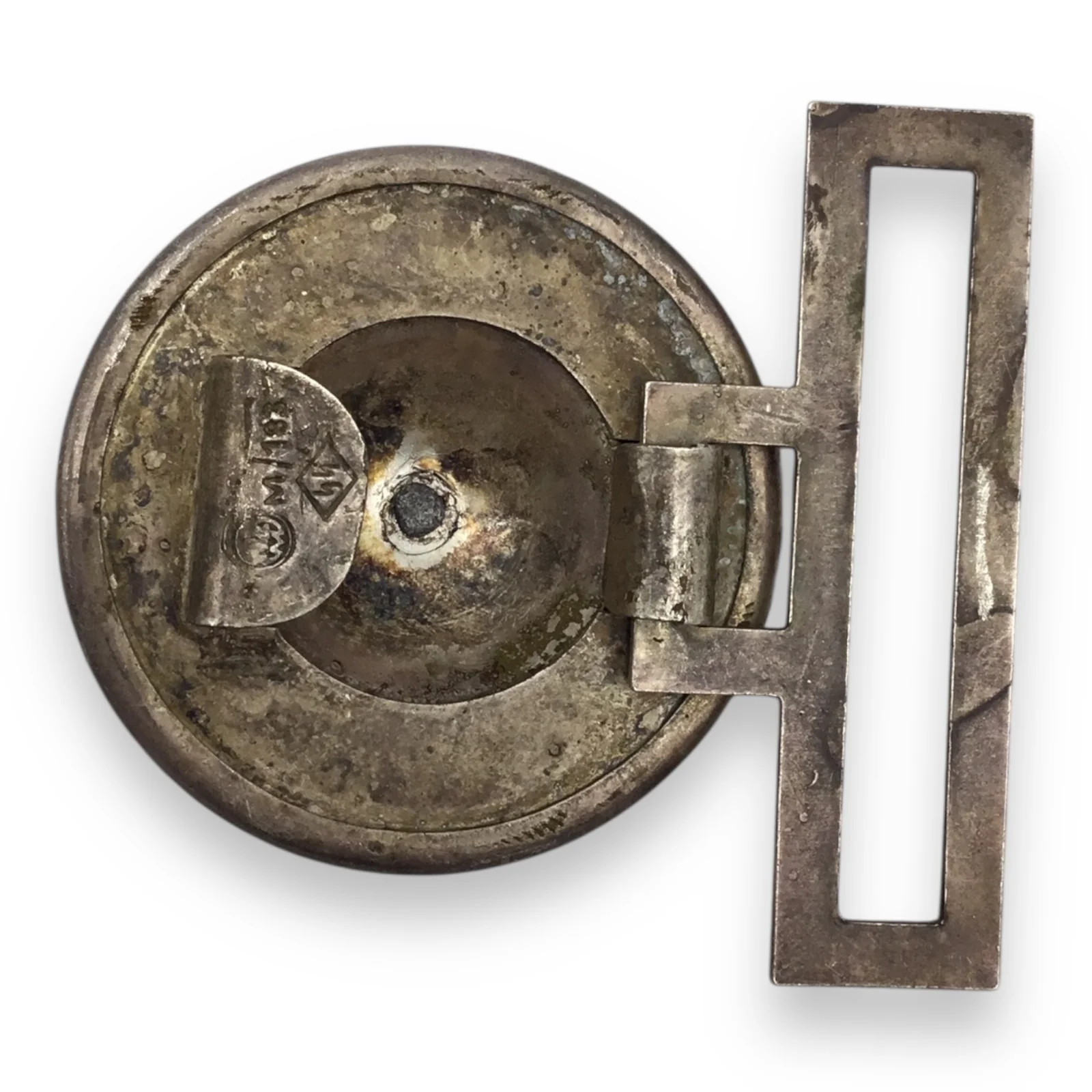 German WWII Early SS Domed Aluminum Belt Buckle – RZM M/183 SS (Two-Piece Construction) - Image 2