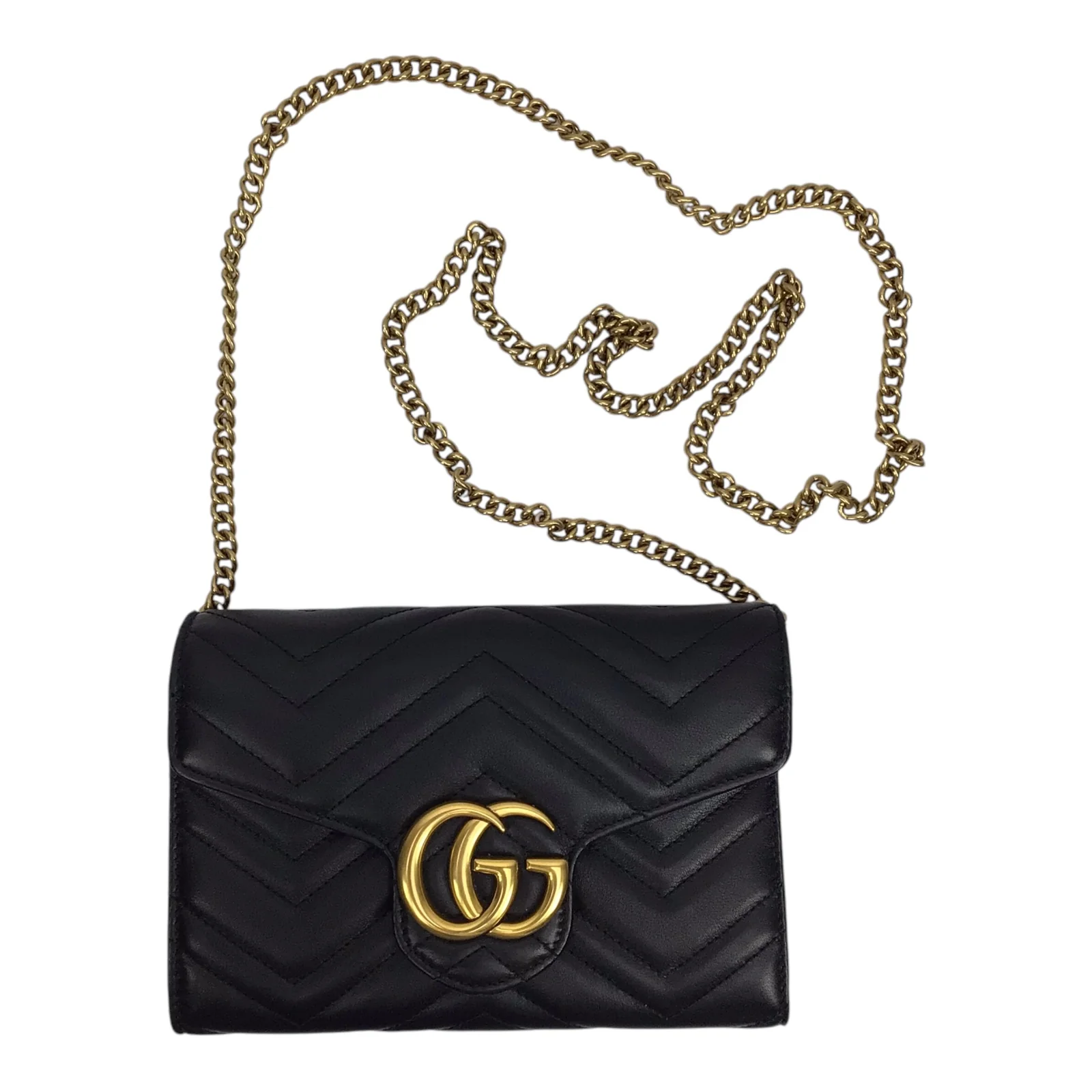 Gucci GG Marmont Black Quilted Chain Wallet w/Gold Hardware - Image 3