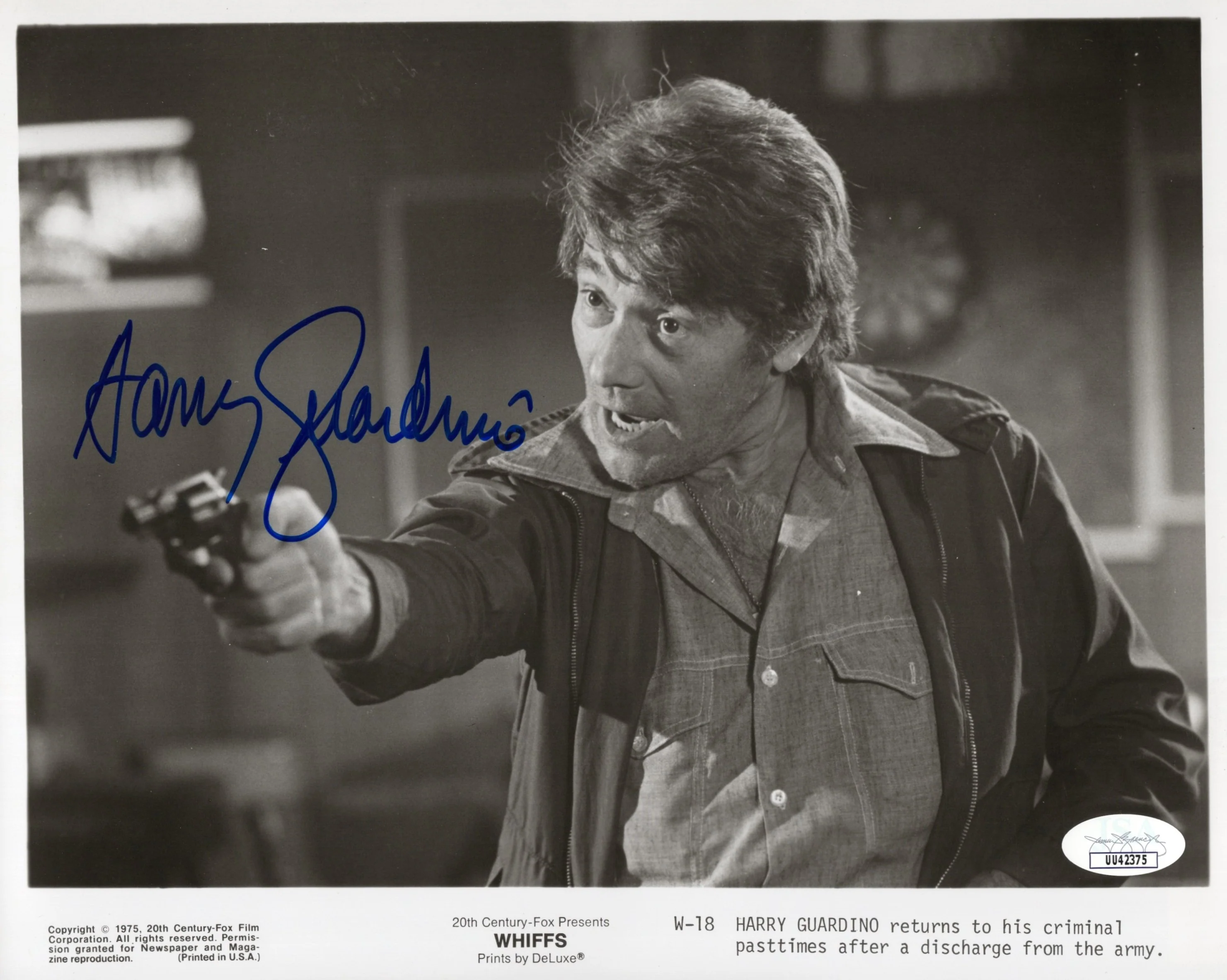 Harry Guardino Signed Photo 8x10, Harry Guardino Autograph as Chops Mulligan in Whiffs, JSA and PSA Letter Double Certified Authentic UU42375