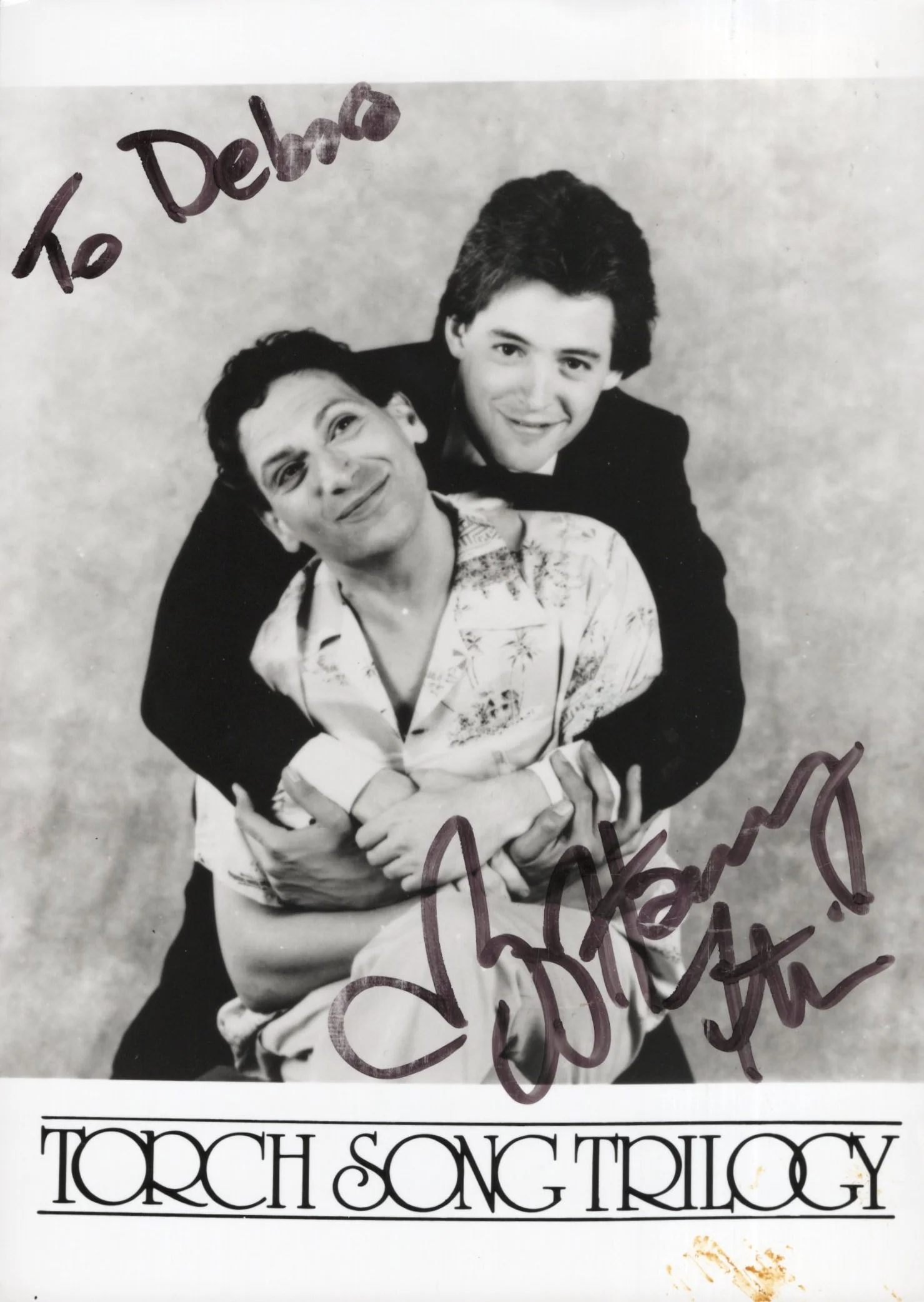 Harvey Fierstein Signed Postcard 5x7 Personalized "To Debora", Harvey Fierstein Autograph in Torch Song Trilogy with Matthew Broderick Movie Postcard