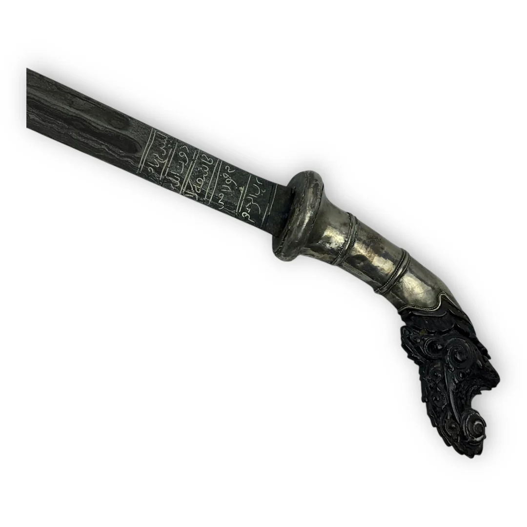 Indonesian Golok Silver Sword – Damascus Blade, Arabic Script, 19th C - Image 13