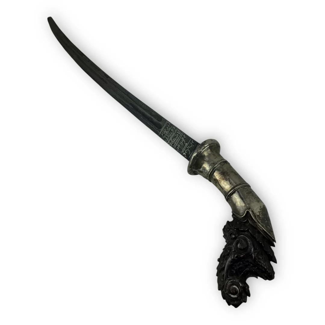 Indonesian Golok Silver Sword – Damascus Blade, Arabic Script, 19th C - Image 7