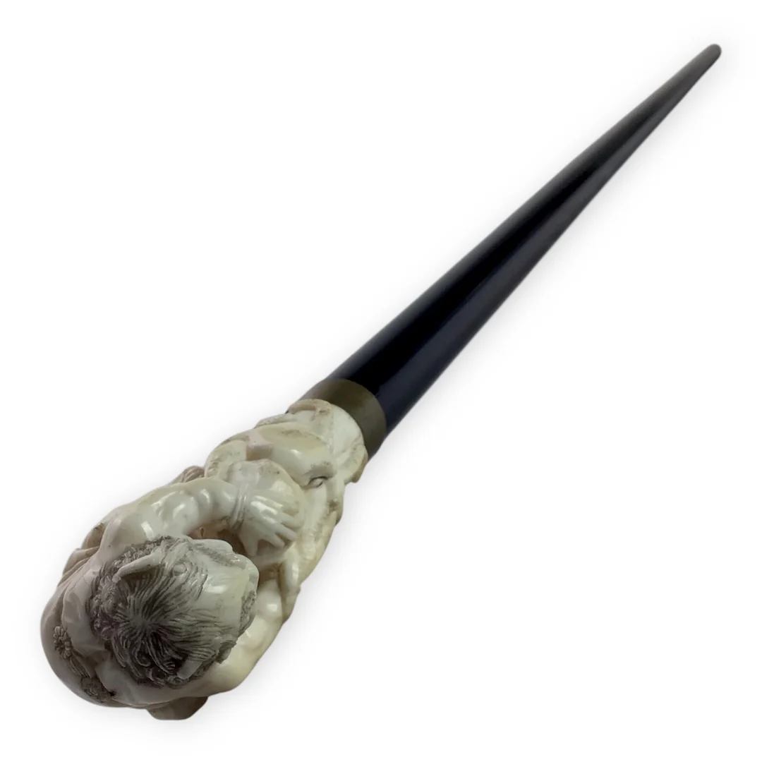 Japanese Ivory Cane with Warrior Fighting Squid Handle - Image 4