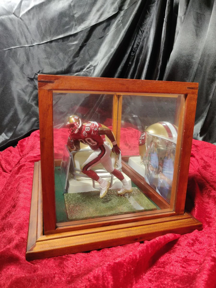 Jerry Rice Autographed Mini Helmet San Francisco 49ers Shadowbox Card & Figure - Image 4