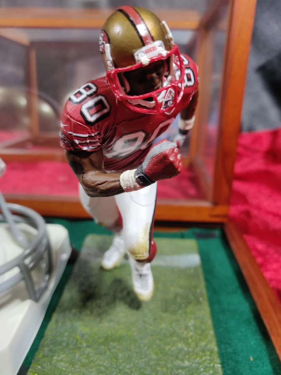 Jerry Rice Autographed Mini Helmet San Francisco 49ers Shadowbox Card & Figure - Image 9