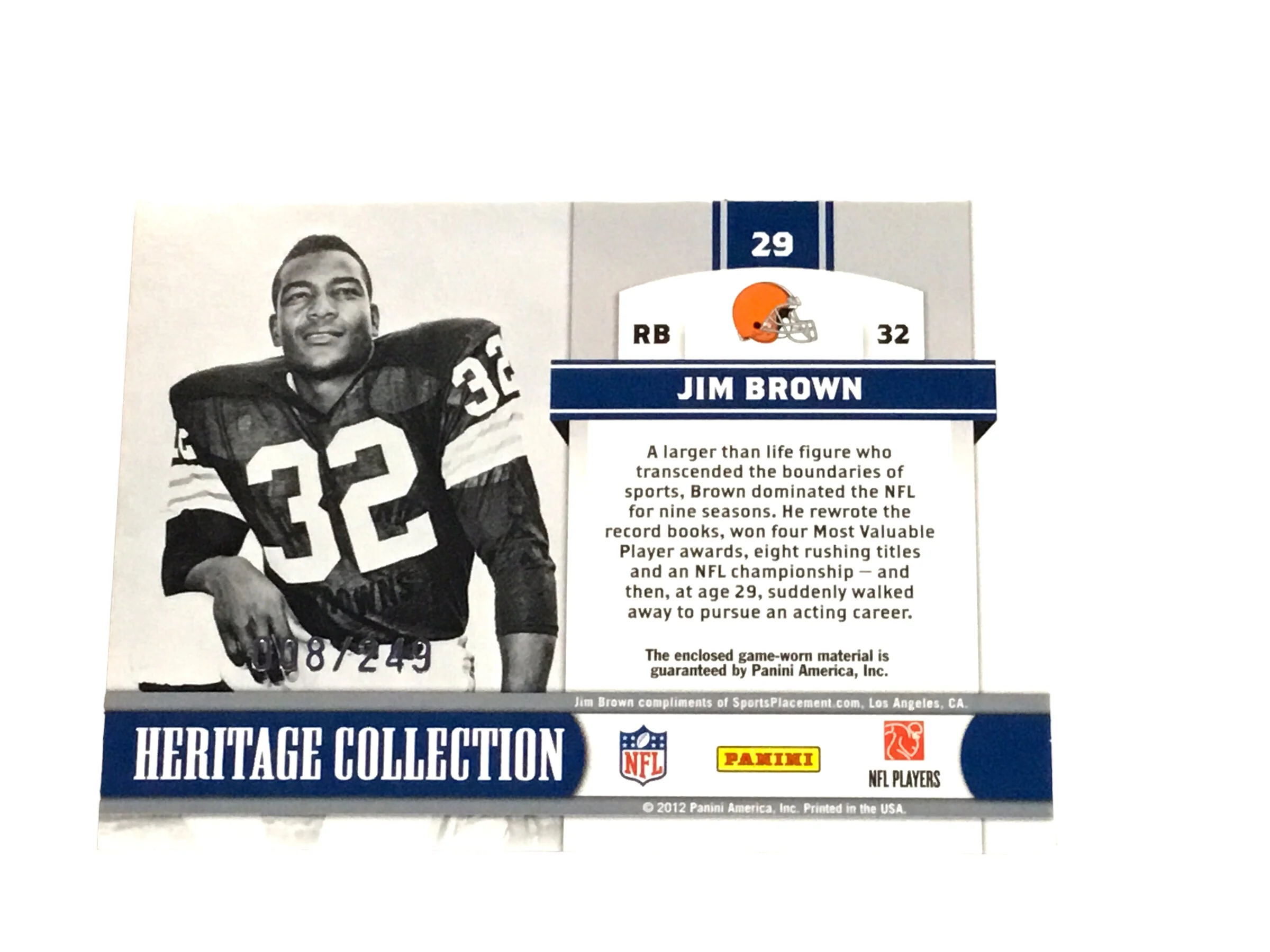 Jim Brown Browns Certified Authentic Autographed Mini-helmet Shadowbox & Jersey Card - Image 7