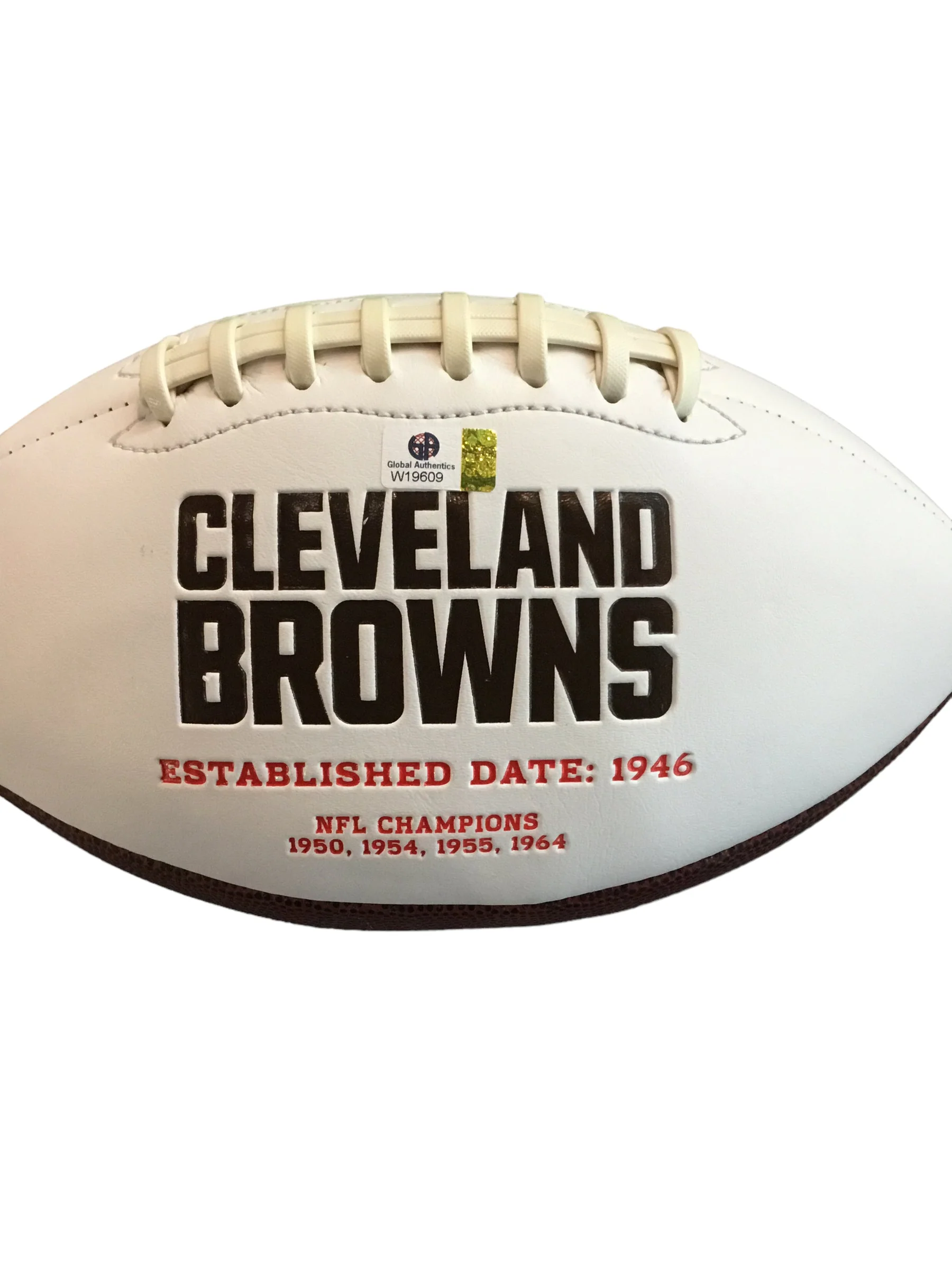 Jim Brown Cleveland Browns Autographed Football Shadowbox with Card and Figure CC#SD0009 - Image 3