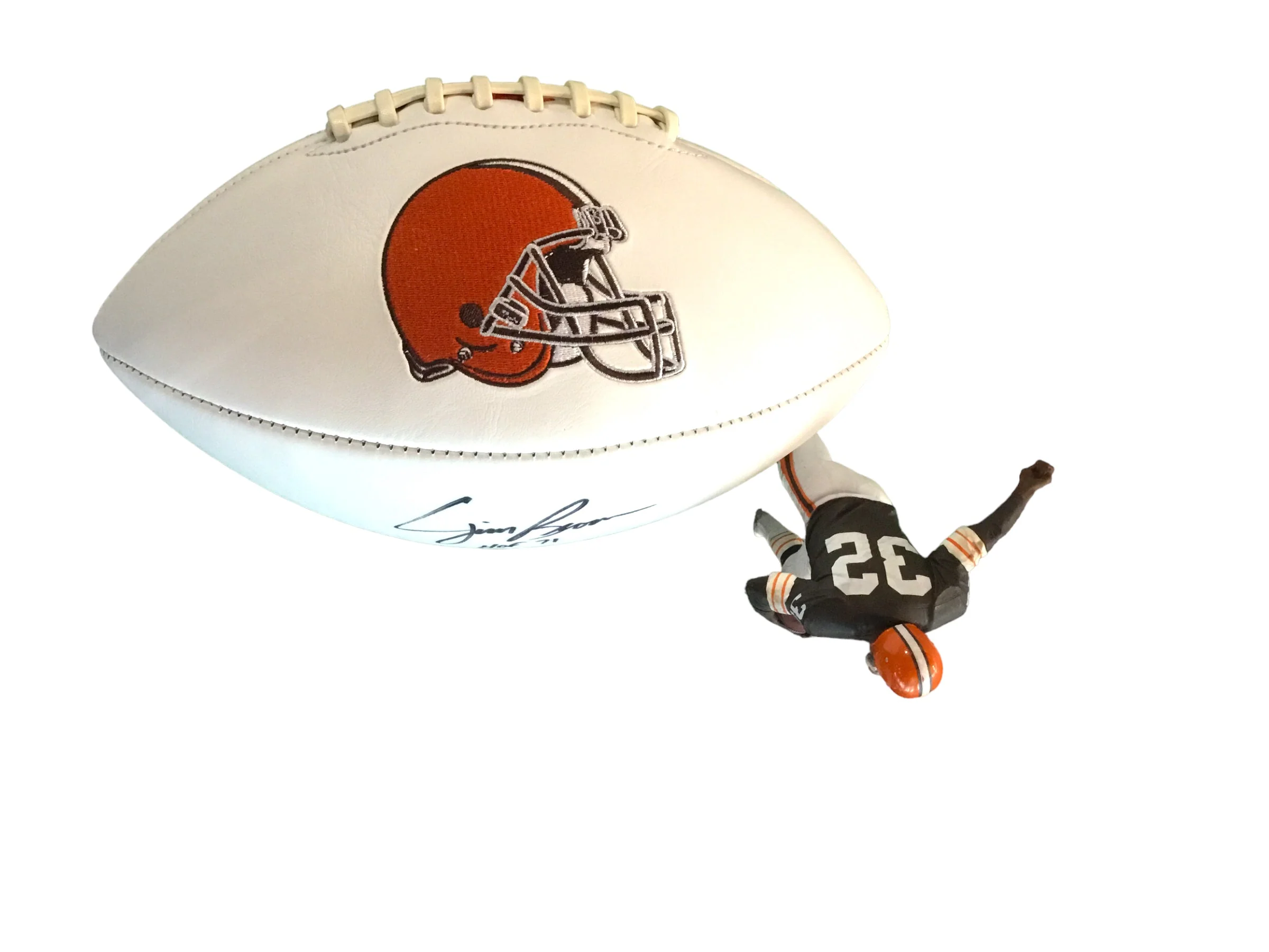 Jim Brown Cleveland Browns Autographed Football Shadowbox with Card and Figure CC#SD0009 - Image 4