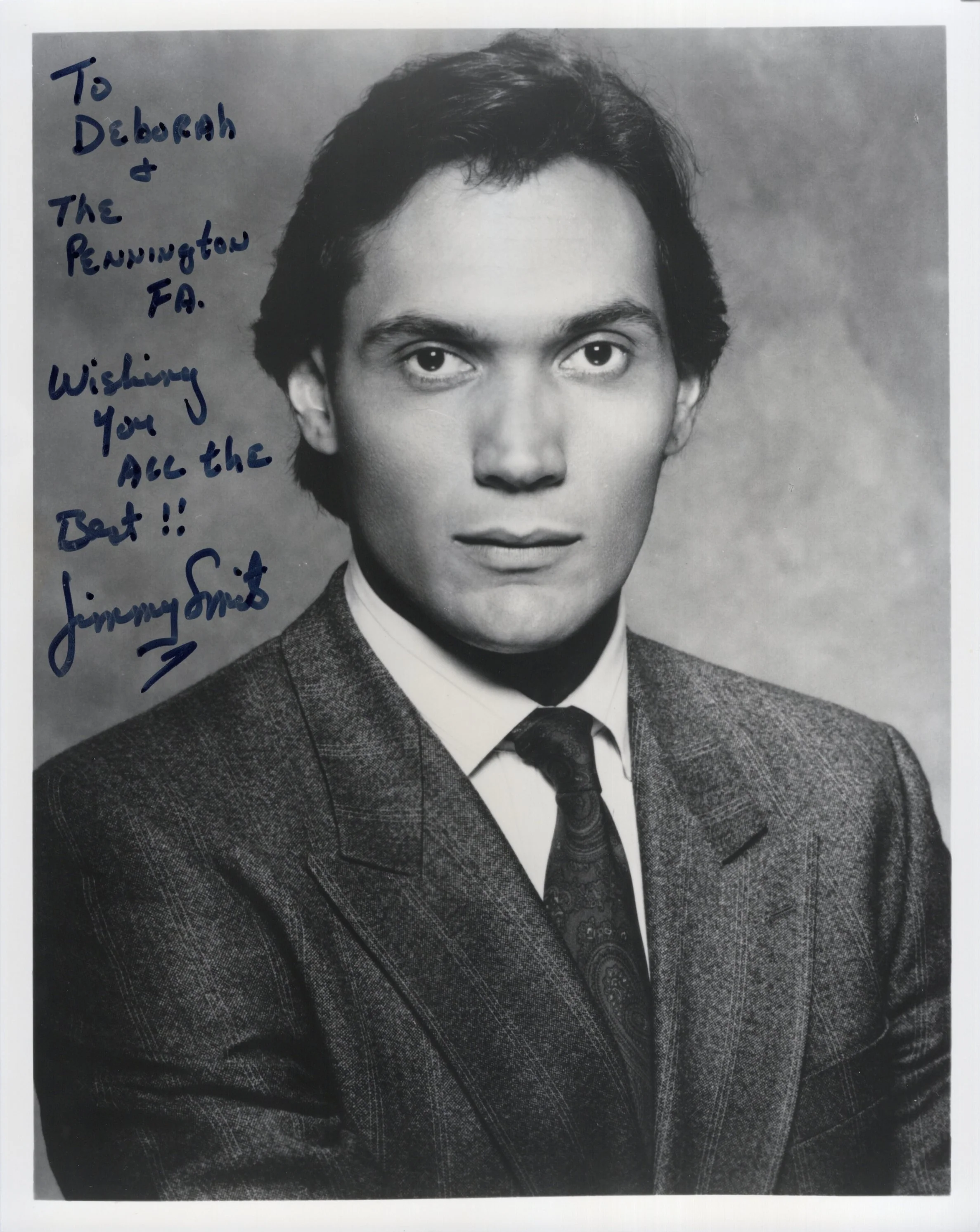 Jimmy Smits Signed Photo 8x10 B&W Personalized "To Deborah & The Penninton FA. Wishing You All the Best!!", Jimmy Smits Autograph from NYPD Blue
