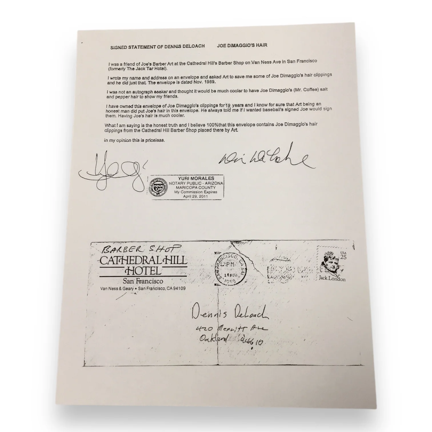 Joe Dimaggio Hair Clipping with Certificate of Authenticity - Image 5