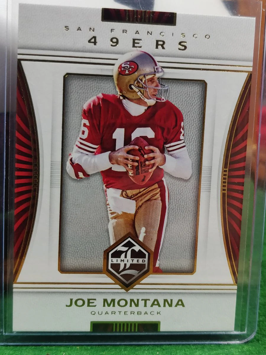Original Joe Montana 49ers Autographed Football Shadowbox with Card and Figure - Image 4