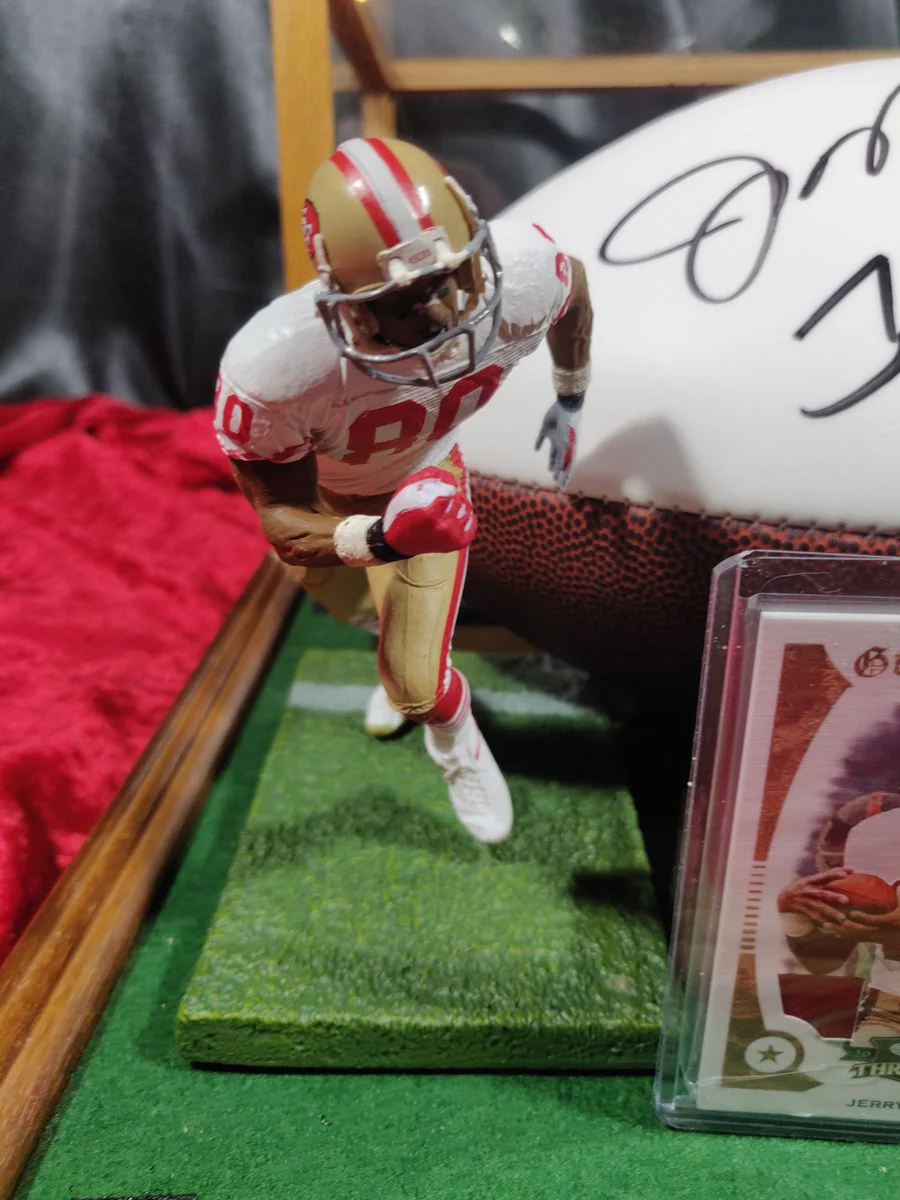 Joe Montana Jerry Rice Signed Football Shadowbox 49ers w/ Card & Figures GT Sports - Image 6