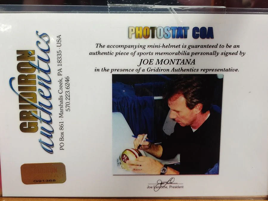 Joe Montana San Francisco 49'ers Autographed Mini Helmet Shadowbox w/ More - Image 7