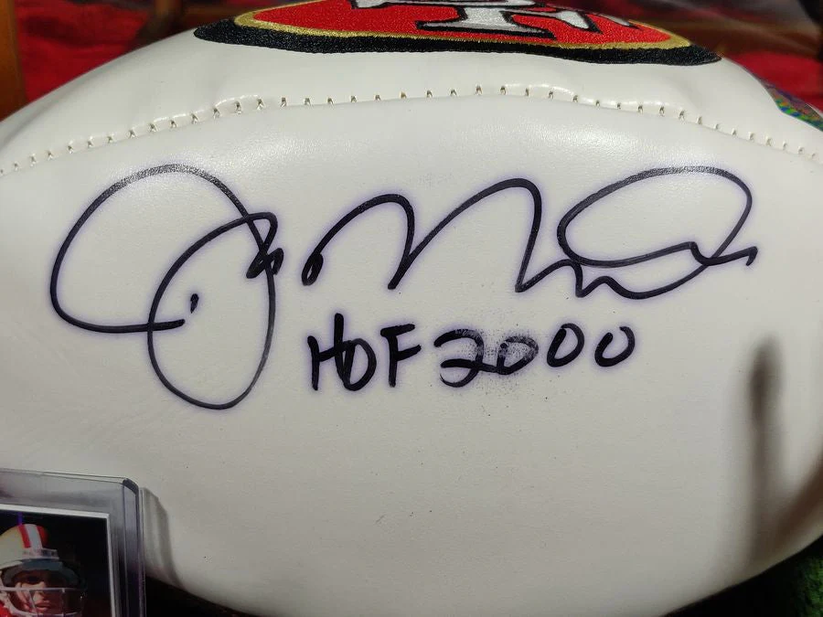 Joe Montana Signed Football Shadowbox 49ers HOF 2000 Ball w/ Card & Figure - Image 10