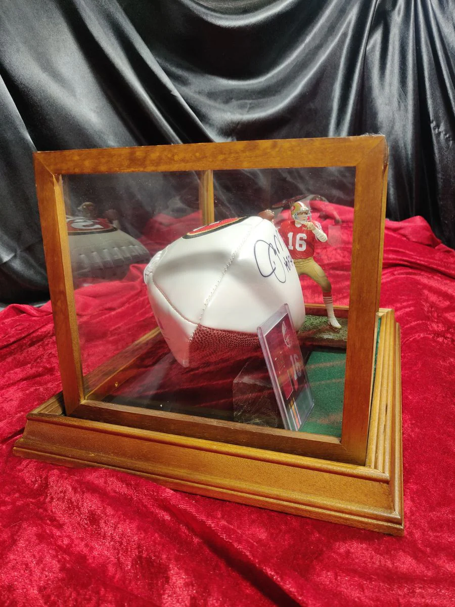 Joe Montana Signed Football Shadowbox 49ers HOF 2000 Ball w/ Card & Figure - Image 5